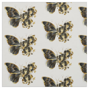 Gold Flower Butterfly met Black Orchid Stof