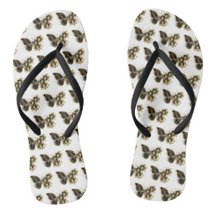 Gold Flower Butterfly met Black Orchid Teenslippers