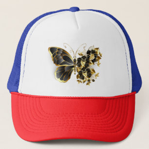 Gold Flower Butterfly met Black Orchid Trucker Pet