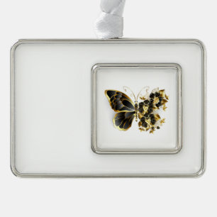 Gold Flower Butterfly met Black Orchid Verzilverd Kader Ornament
