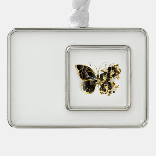 Gold Flower Butterfly met Black Orchid Verzilverd Kader Ornament (Voorkant)