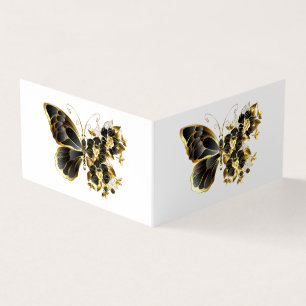 Gold Flower Butterfly met Black Orchid Visitekaartjes