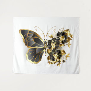 Gold Flower Butterfly met Black Orchid Wandkleed