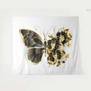 Gold Flower Butterfly met Black Orchid Wandkleed