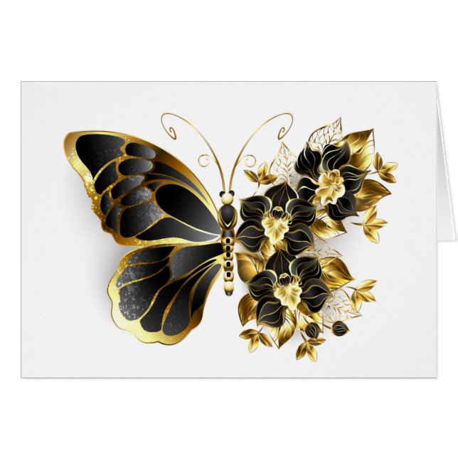 Gold flower Butterfly with Black Orchid (Devant Horizontal)