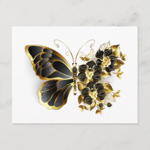 Gold Flower Butterfly with Black Orchid Advieskaart