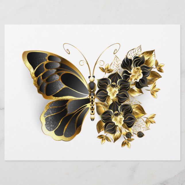 Gold Flower Butterfly with Black Orchid Briefhoofd (Voorkant)