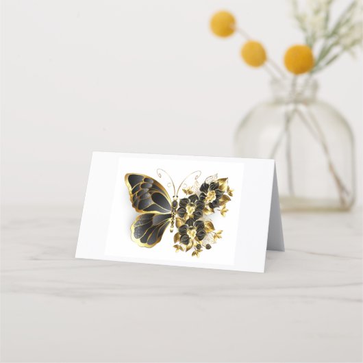 Gold Flower Butterfly with Black Orchid Klantenkaartje (Achterkant)