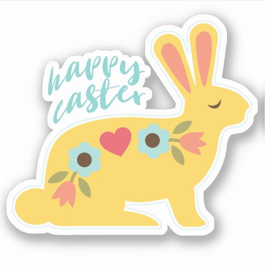 Gold Flower Easter Bunny Contour Sticker (Voorkant)