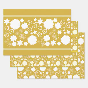 Gold Flower Floral Pattern Inpakpapier Vel