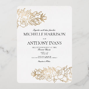 Gold Flower Folie huwelijksuitnodiging Folie Uitnodiging
