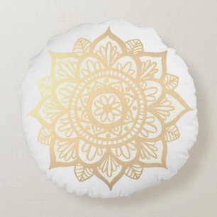 Gold Flower Mandala Round Pillow Rond Kussen