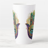 Gold Flower Petals Hamsa Turquoise Third Eye Latte Mok (Voorkant)