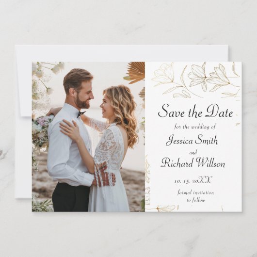 Gold Flower Save the Date PHOTO Invitation (Devant)