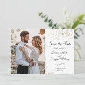 Gold Flower Save the Date PHOTO Invitation (Debout devant)