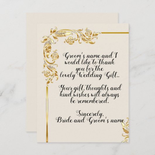Gold Flower Scroll Weddenschap Hartelijk dank Kaart (Voorkant / Achterkant)