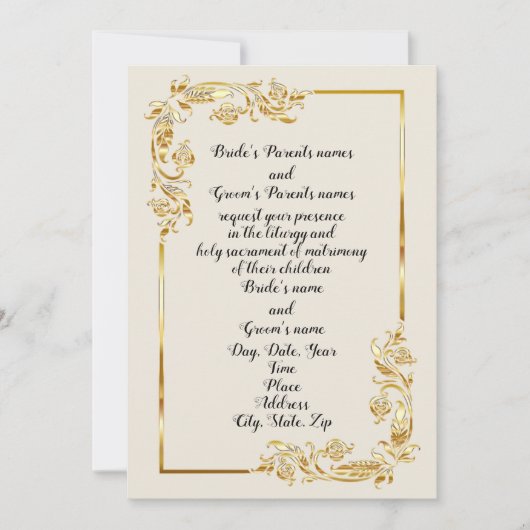 Gold Flower Scroll Wedding Invitation Kaart (Voorkant)