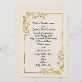 Gold Flower Scroll Wedding Invitation Kaart (Voorkant / Achterkant)