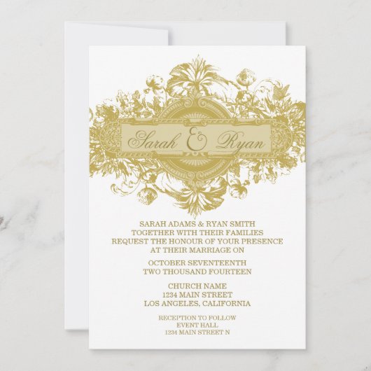 GOLD FLOWER WEDDING INVITATION KAART (Voorkant)