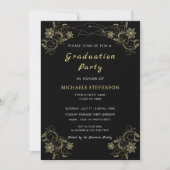 Gold Flowers Black Graduy Party Invitation Pet (Voorkant)