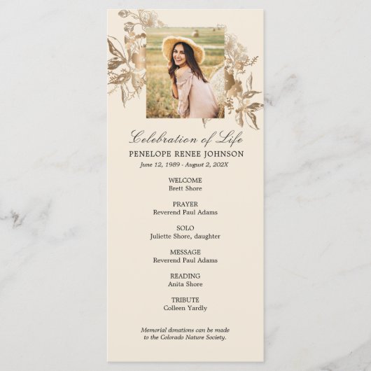 Gold Flowers Celebration of Life Programme Programma (Voorkant)