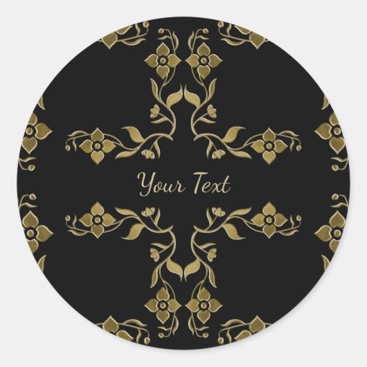 Gold Flowers Classic Round Sticker (Voorkant)