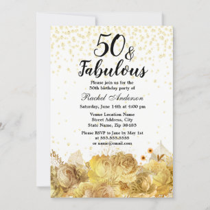 Gold Flowers Glitter 50 en Fabulous 50th Birthday Kaart