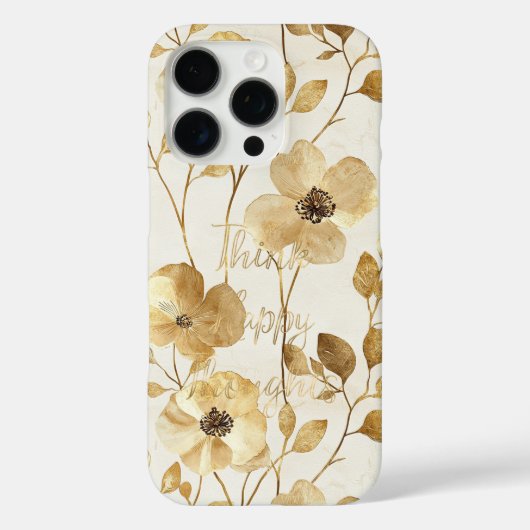 Gold Flowers Inspirational Happy Thoughts Case-Mate iPhone Case (Achterkant)