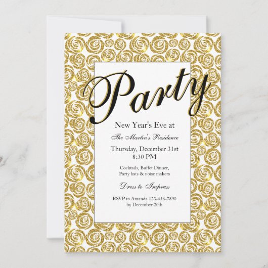 Gold Flowers Invitation Kaart (Voorkant)