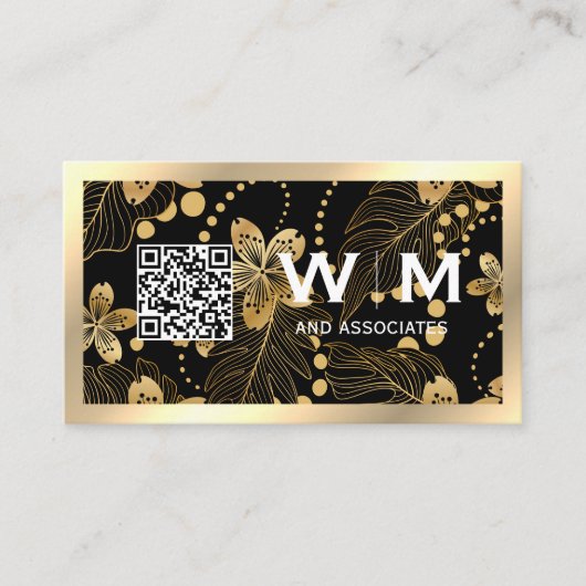 Gold Flowers Monogram | QR-CODE-Visitekaartje Visitekaartje (Voorkant)