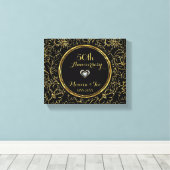 Gold Flowers op Black Canvas Afdruk (Insitu (Houten vloer))
