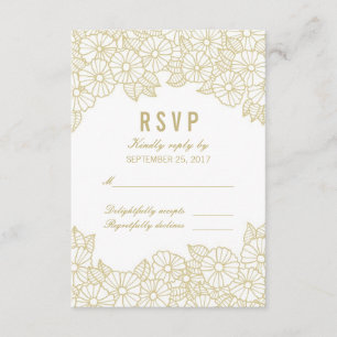 Gold Flowers op RSVP-kaart met witte respons RSVP Kaartje