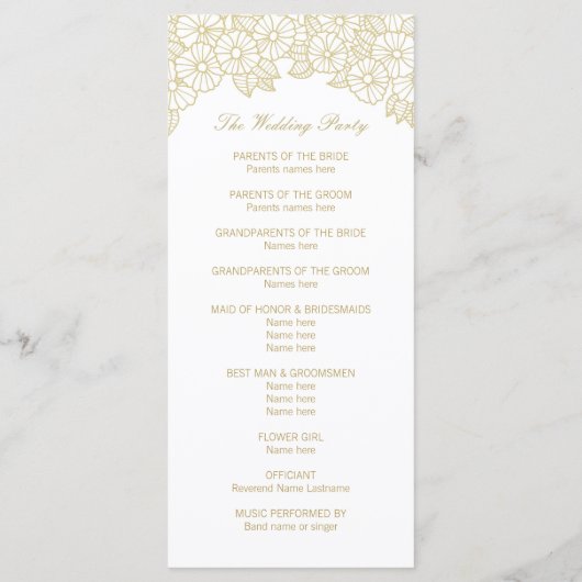 Gold Flowers op White Wedding Program Rack-Kaarten Programma (Achterkant)