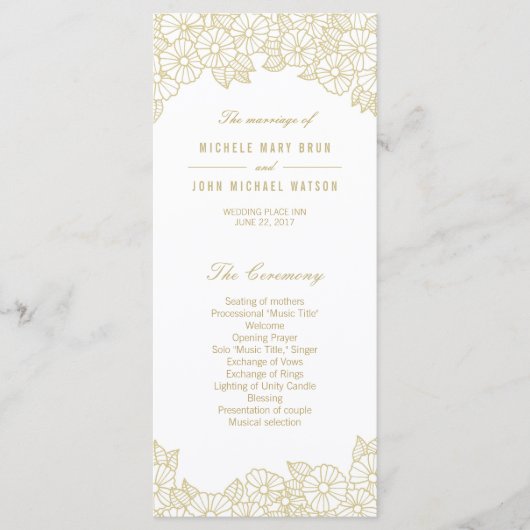 Gold Flowers op White Wedding Program Rack-Kaarten Programma (Voorkant)