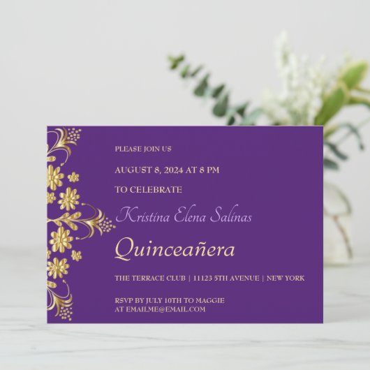 Gold Flowers Party-uitnodiging Kaart (Staand voorkant)