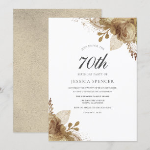 Gold Flowers Womans Mannen 70th Birthday Invite Kaart