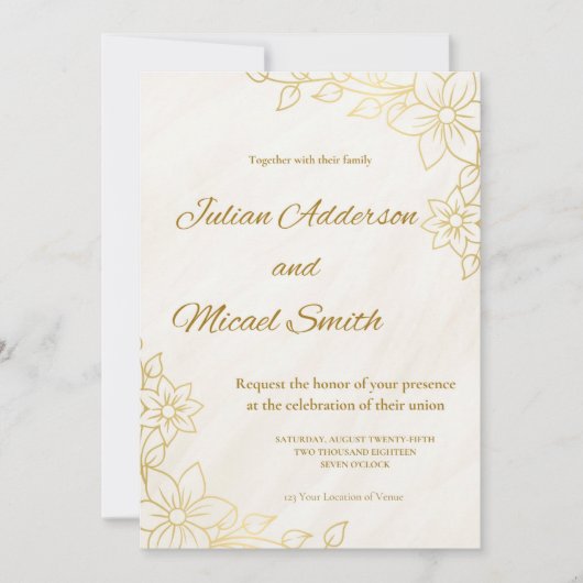 Gold Flowery Wedding invitation (Devant)