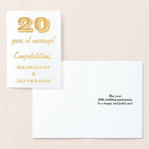Gold Foil 20th Wedding Jubileum + aangepaste namen Folie Kaarten