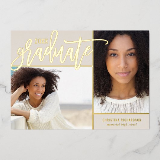 Gold Foil 2 Faire-part de graduation photo (Recto)
