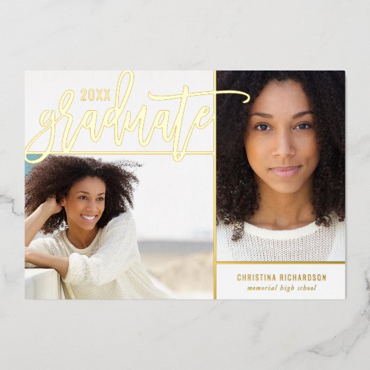 Gold Foil 2 Faire-part de graduation photo (Recto)