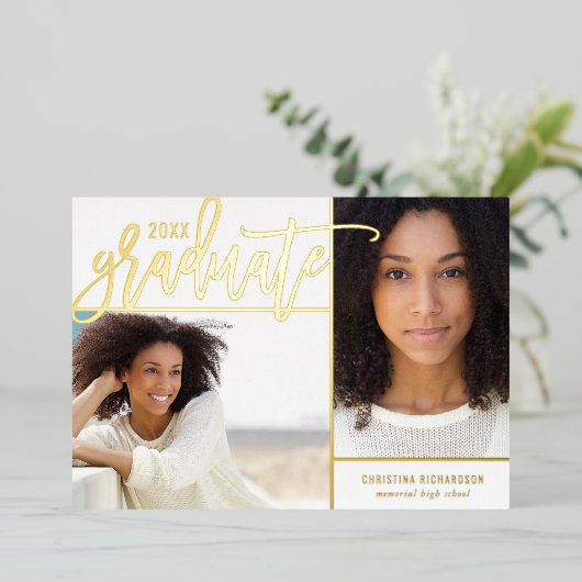 Gold Foil 2 Faire-part de graduation photo (Debout devant)