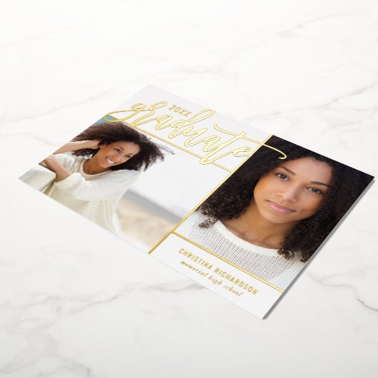 Gold Foil 2 Faire-part de graduation photo (Rotation)