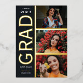Gold Foil 3 Photo Collage Faire-part de graduation (Recto)