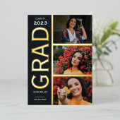 Gold Foil 3 Photo Collage Faire-part de graduation (Debout devant)