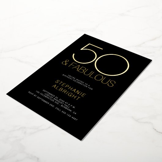 Gold Foil 50 and Fabulous 50th Birthday Party Folie Uitnodiging (Gedraaid)