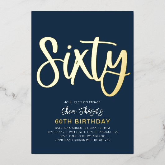 Gold Foil 60e anniversaire Invitation | Soixantièm (Recto)