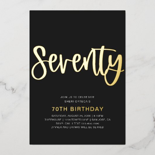 Gold Foil 70e anniversaire Invitation | Seventies (Recto)
