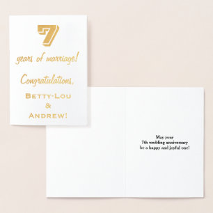 Gold Foil 7th Wedding Jubileum + Aangepaste namen Folie Kaarten