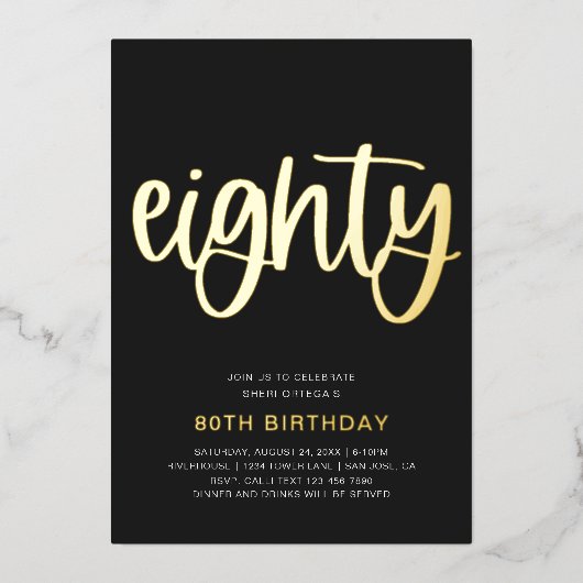Gold Foil 80th Birthday Invitation | 80 Foil Invit (Recto)