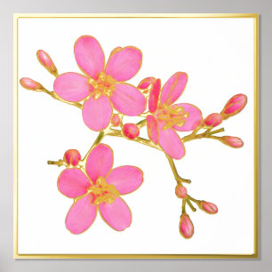 Gold Foil Accent Pink Spring Blossom Print Poster